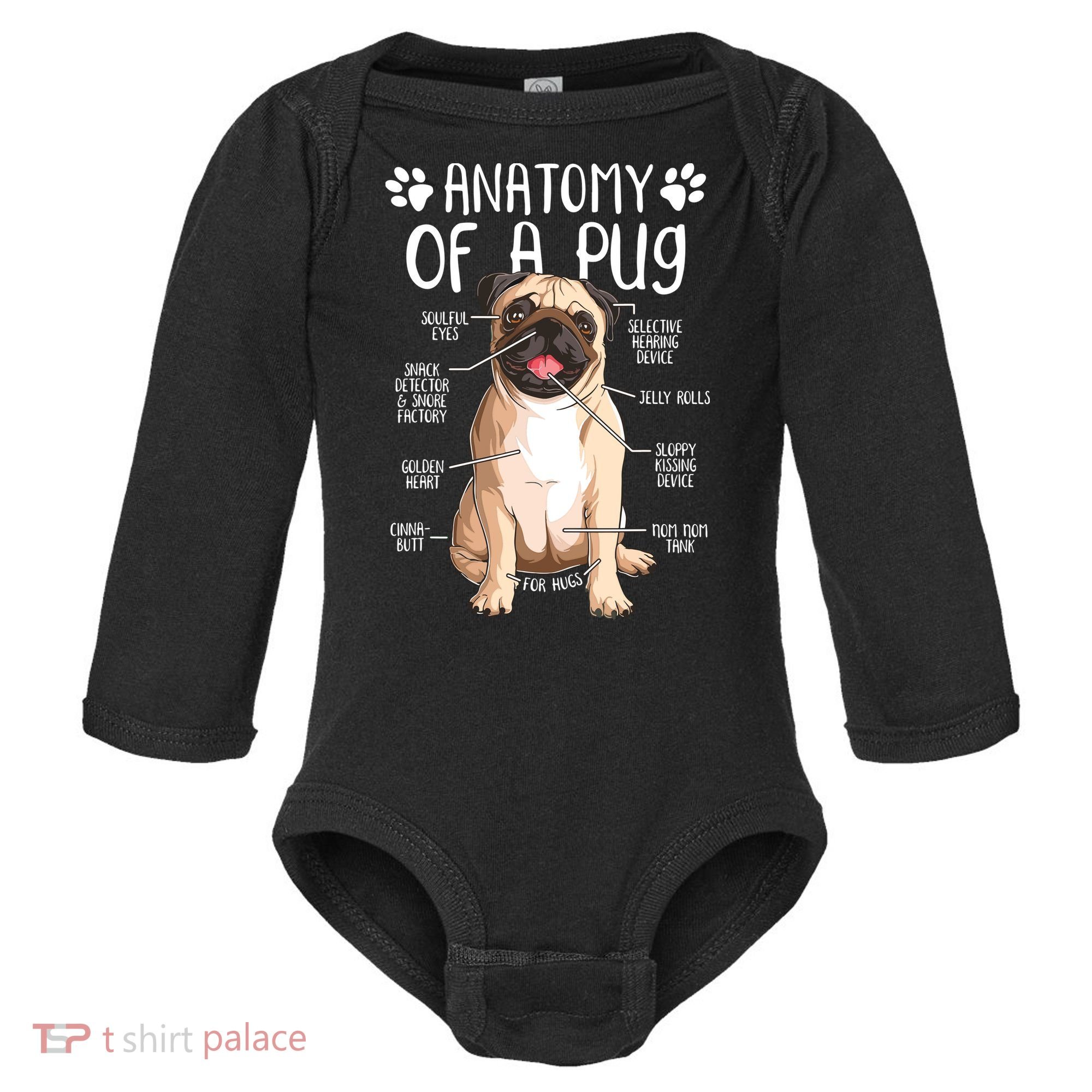 Funny Anatomy Pug Dog Pug Lover Baby Long Sleeve Bodysuit