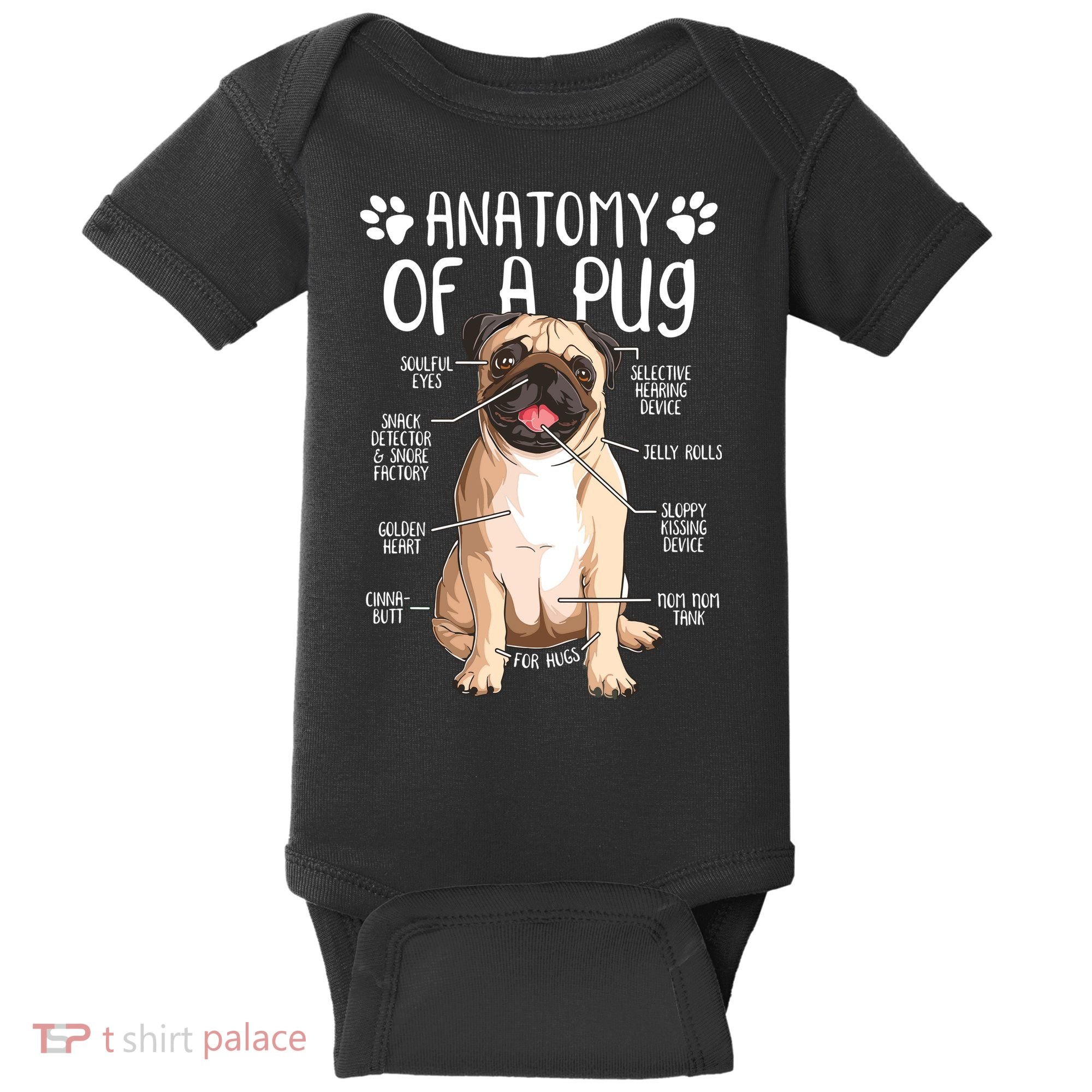 Funny Anatomy Pug Dog Pug Lover Baby Bodysuit