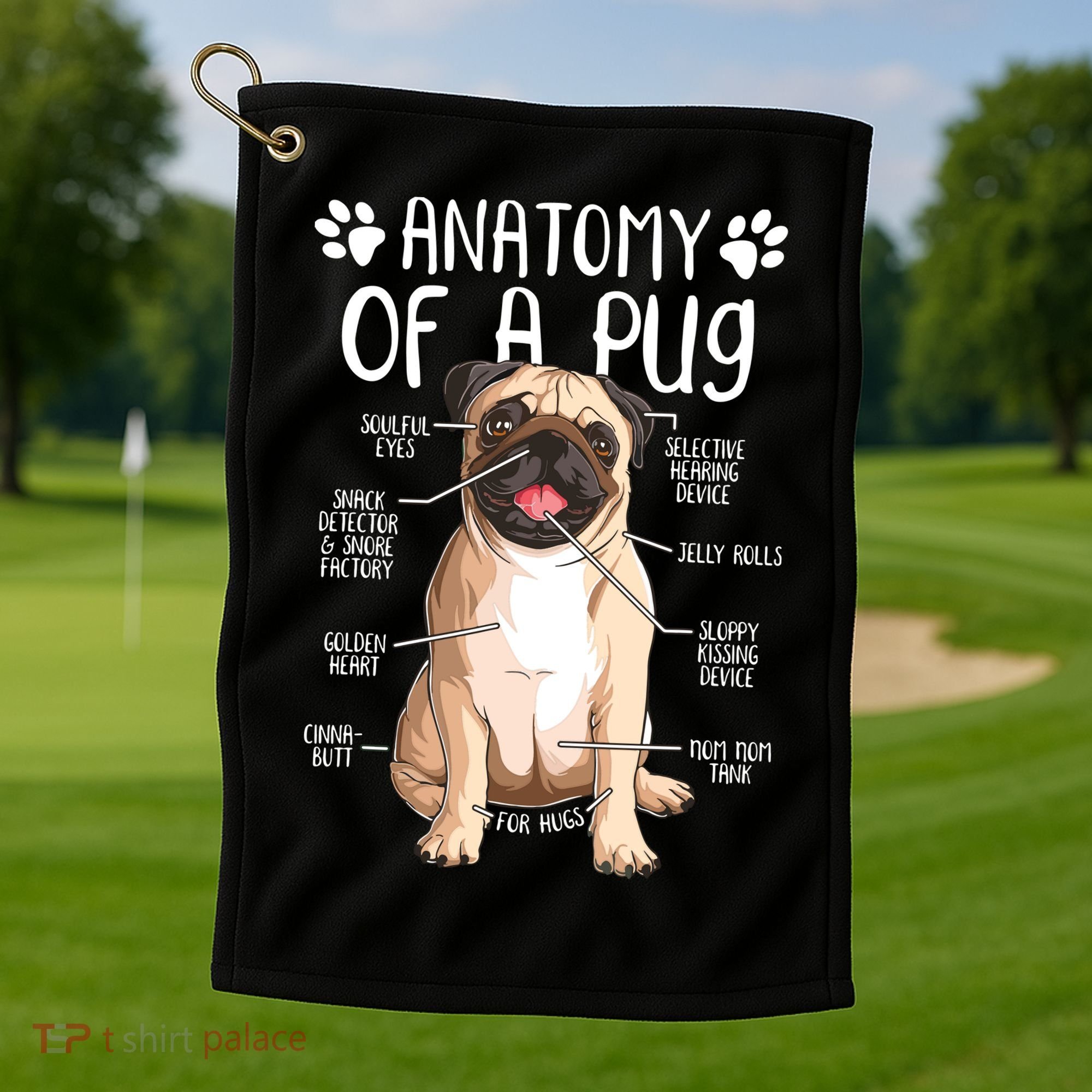 Funny Anatomy Pug Dog Pug Lover Golf Towel