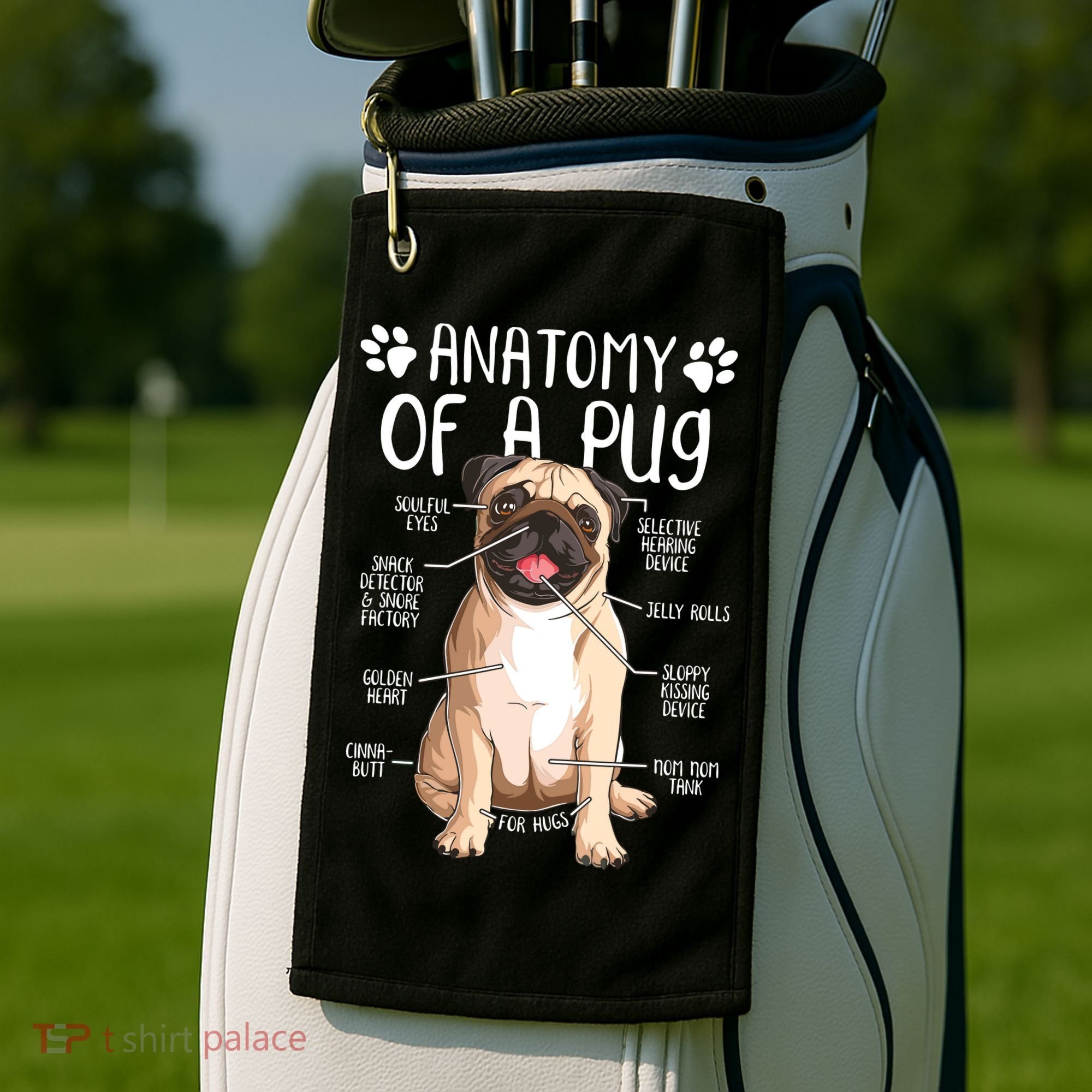 Funny Anatomy Pug Dog Pug Lover Golf Towel