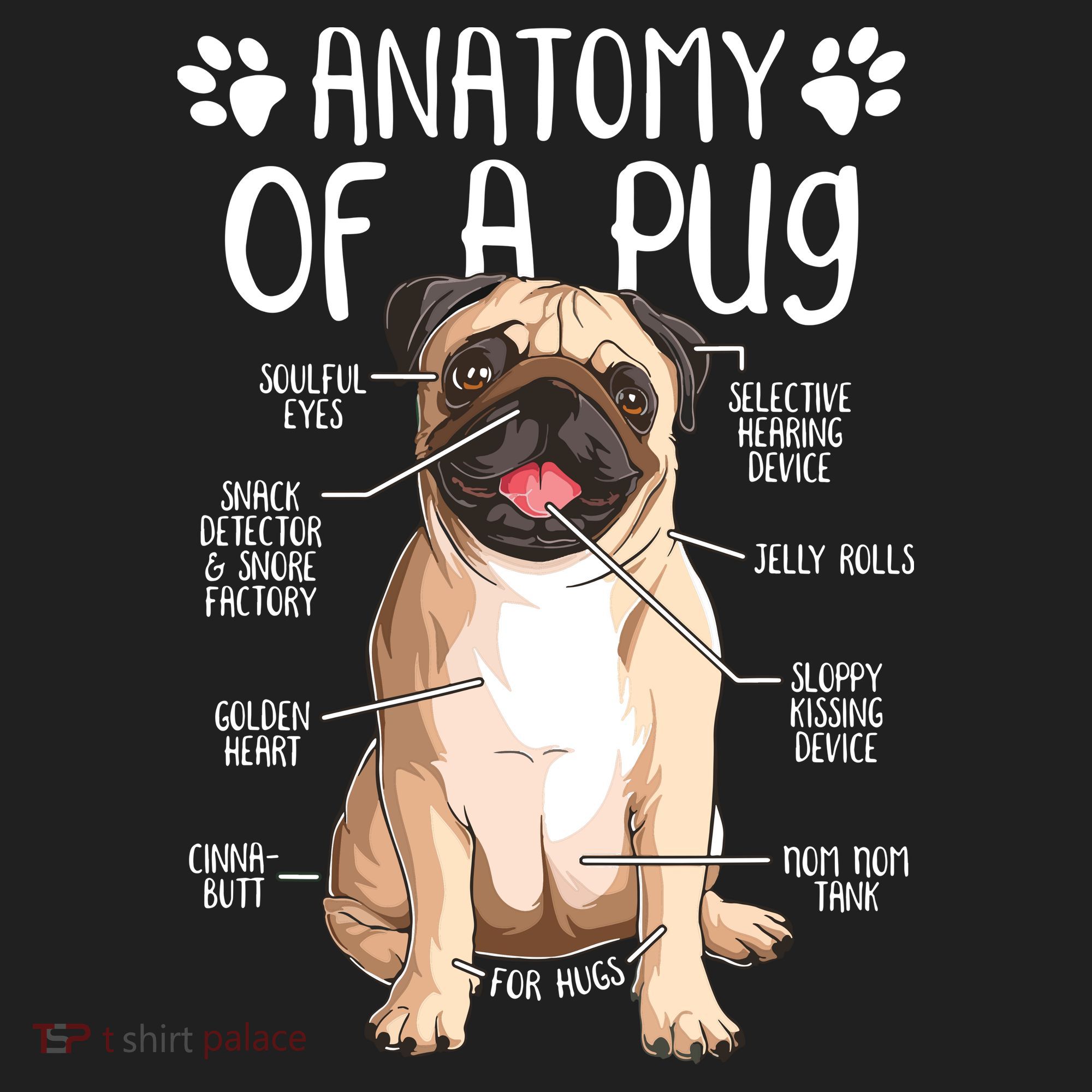 Funny Anatomy Pug Dog Pug Lover Golf Towel