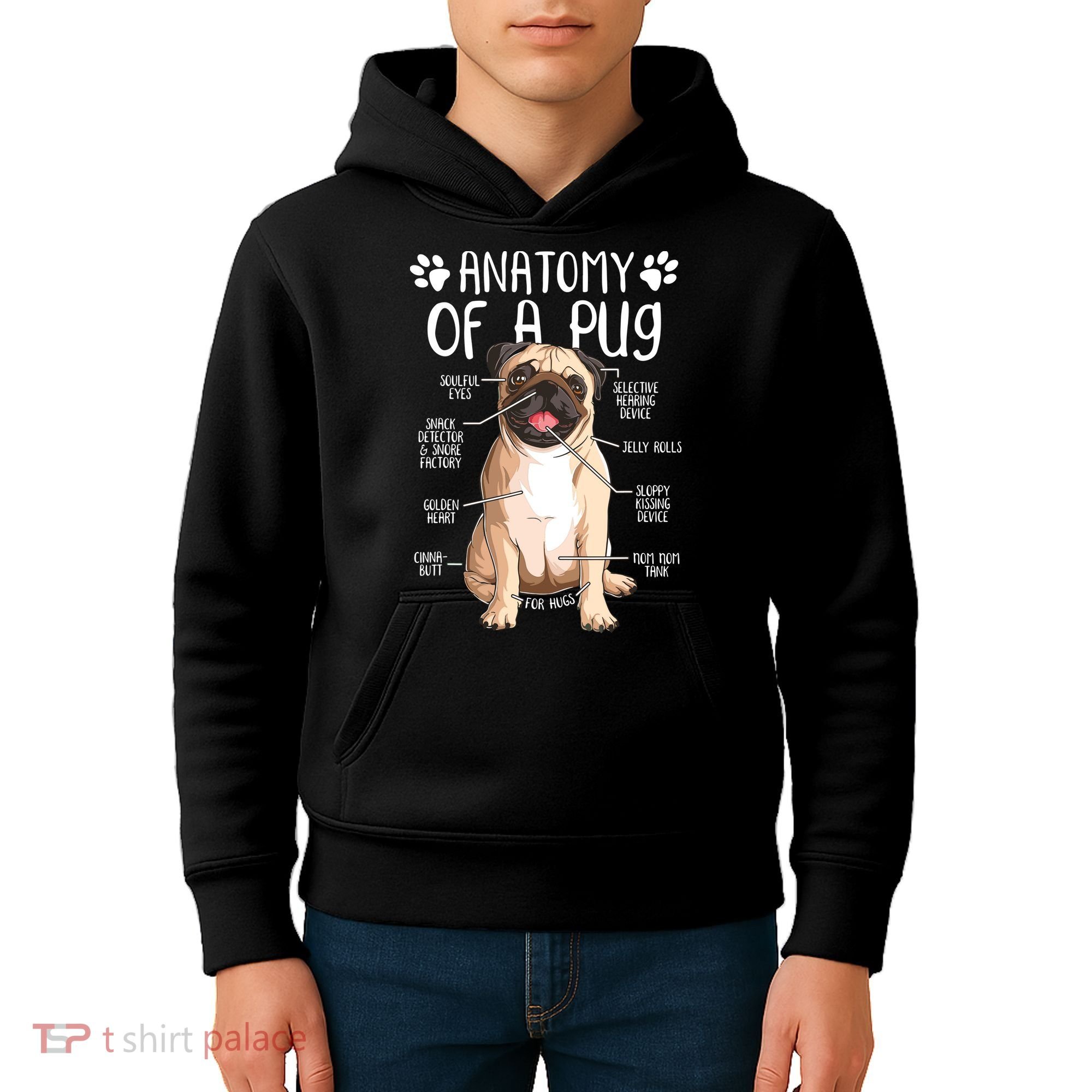 Funny Anatomy Pug Dog Pug Lover Kids Hoodie