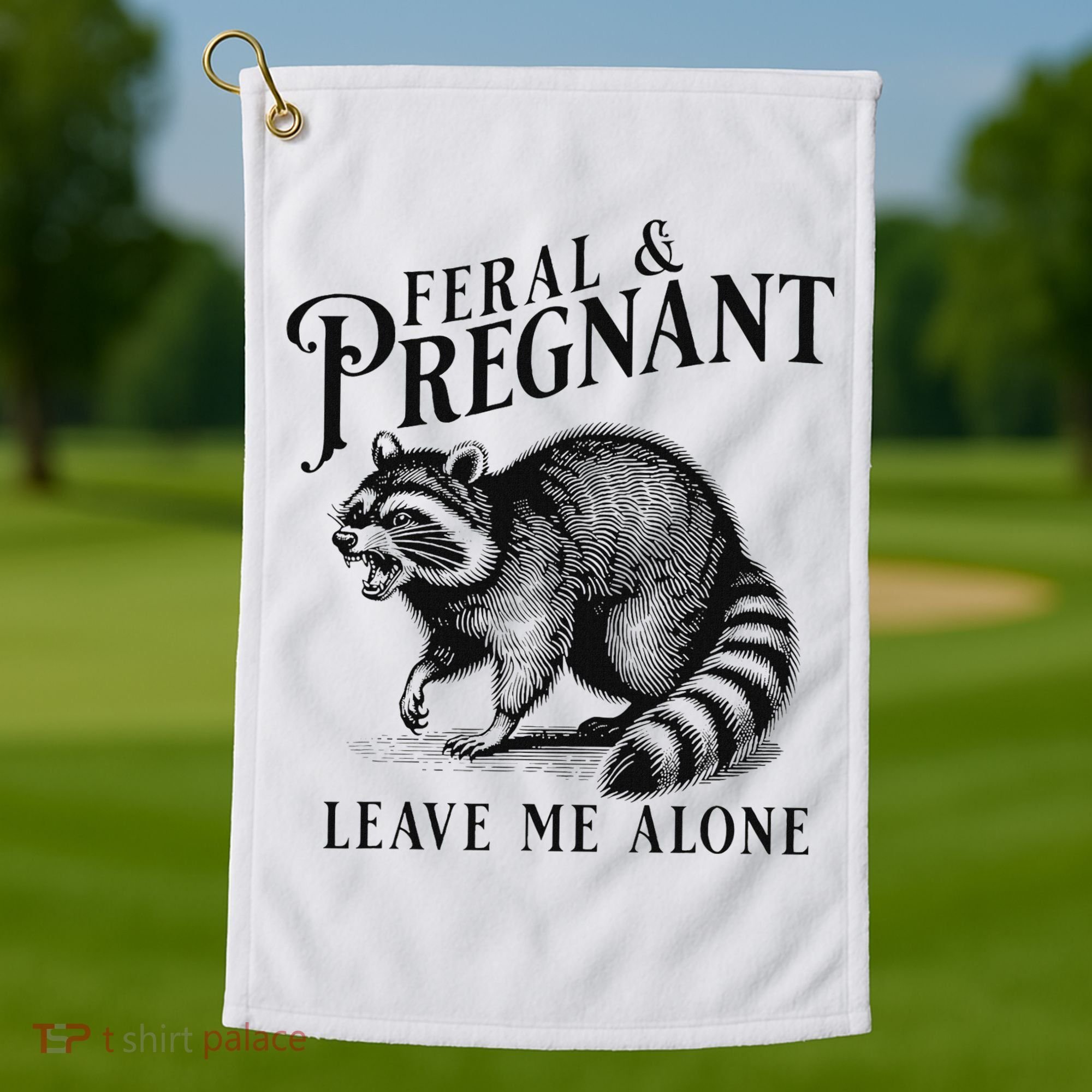 Feral And Pregnant Racoon Golf Towel