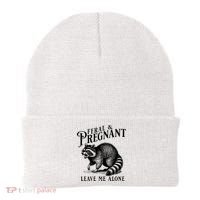 Feral And Pregnant Leave Me Alone Funny Pregnancy Humor Beanie thumb 0