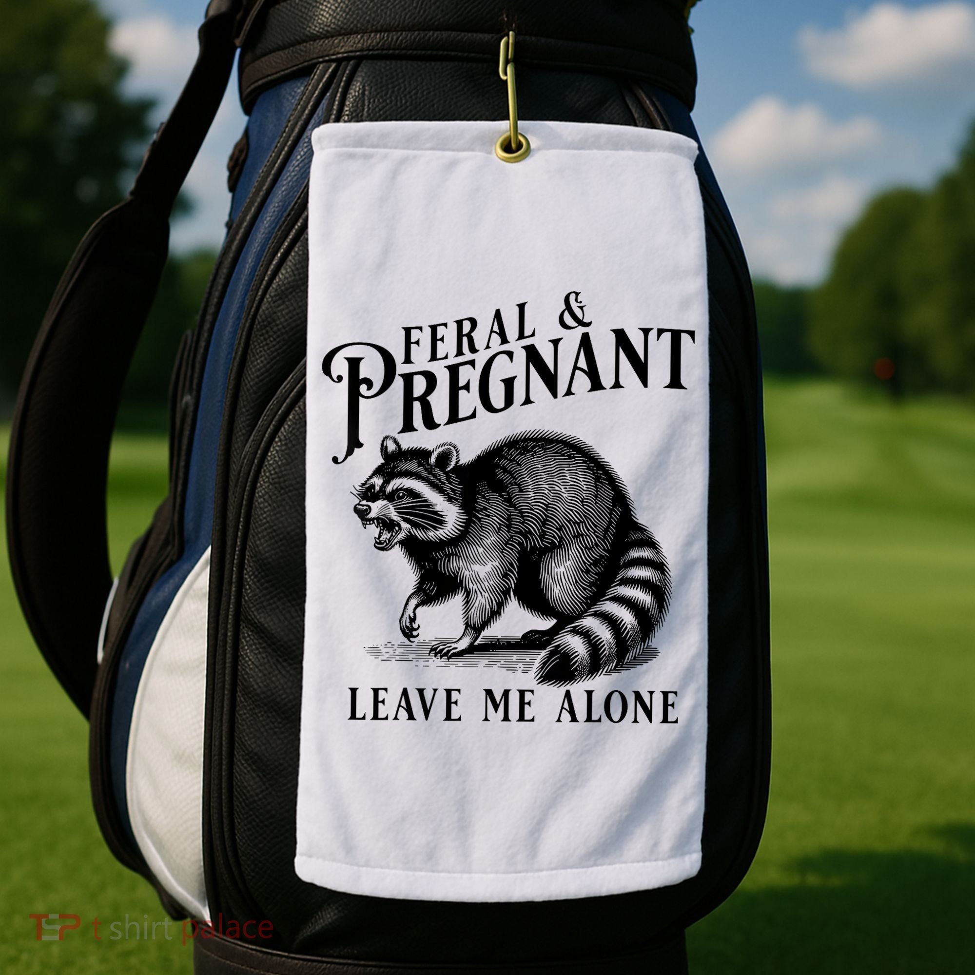 Feral And Pregnant Leave Me Alone Funny Pregnancy Humor Golf Towel