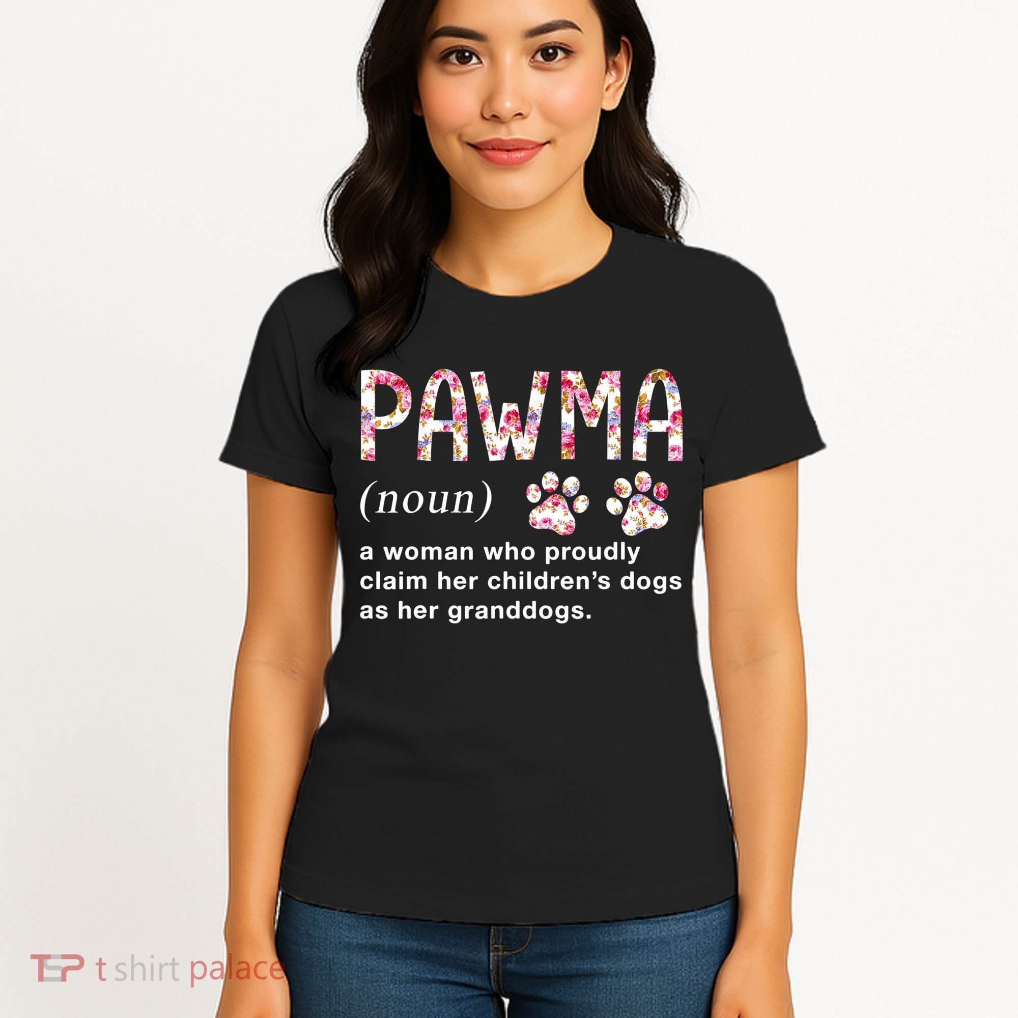 Floral Art Pawma Noun Definition Mama Grandma Dog Lovers TShirt Women's T-Shirt