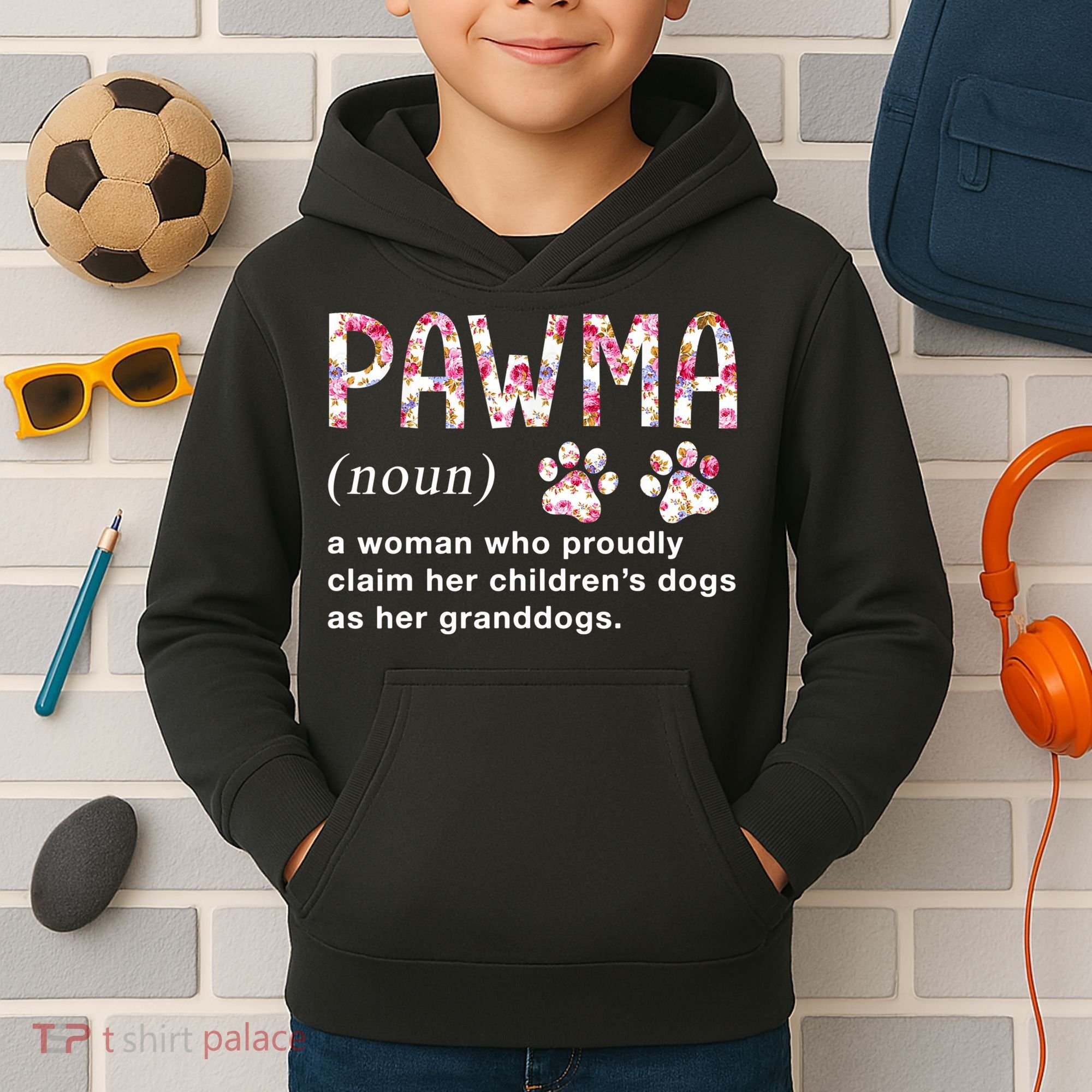 Floral Art Pawma Noun Definition Mama Grandma Dog Lovers TShirt Kids Hoodie