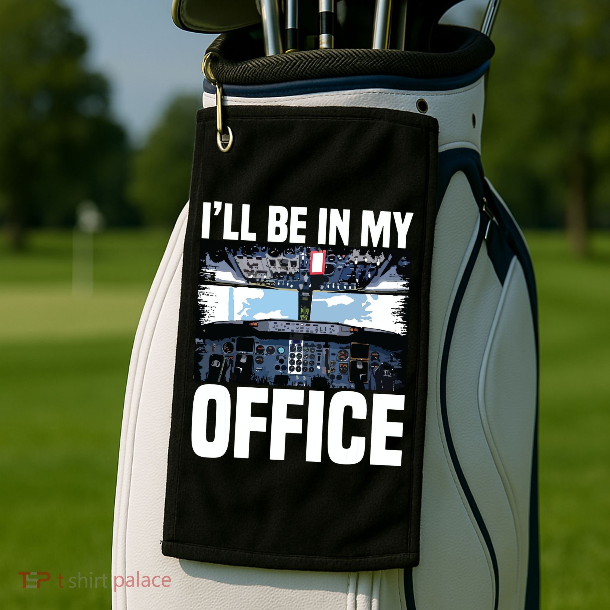 Funny Airplane Pilot Ill Be In My Office Airline Captain Golf Towel