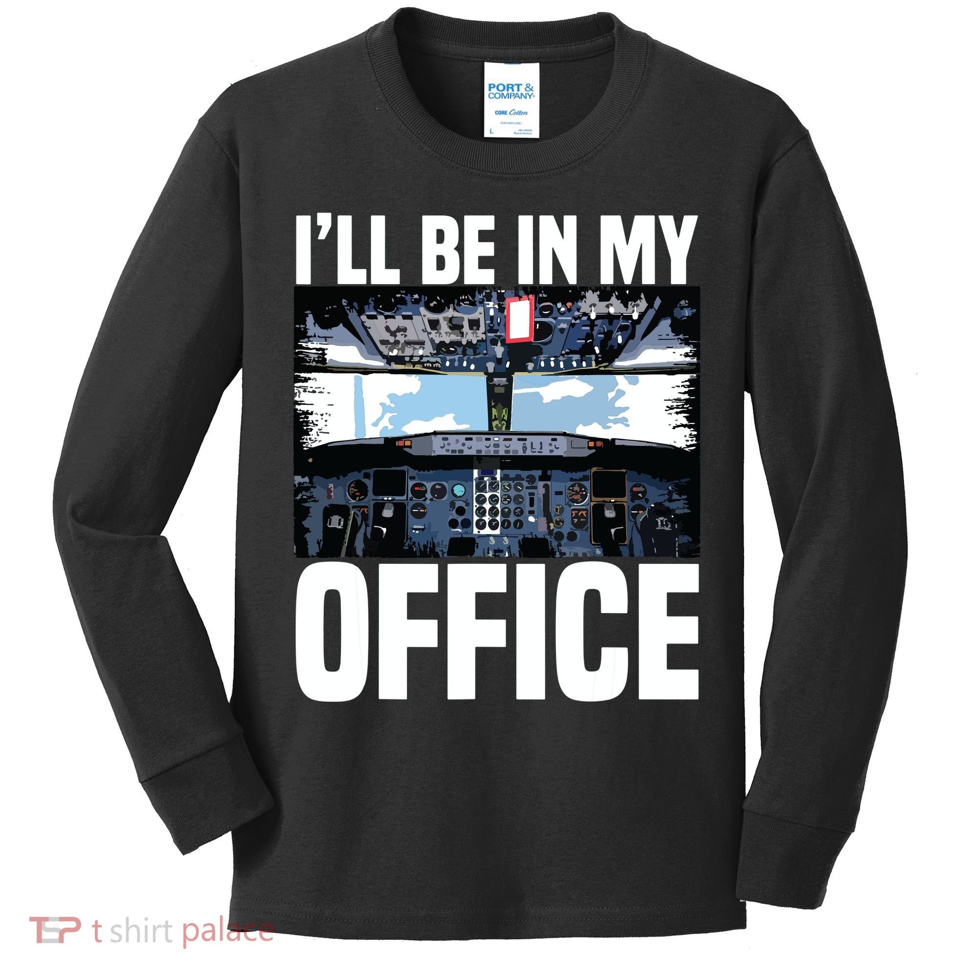Funny Airplane Pilot Ill Be In My Office Airline Captain Kids Long Sleeve Shirt