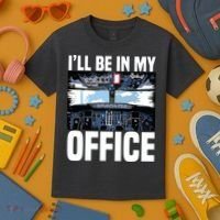 Funny Airplane Pilot Ill Be In My Office Airline Captain Kids T-Shirt thumb 3