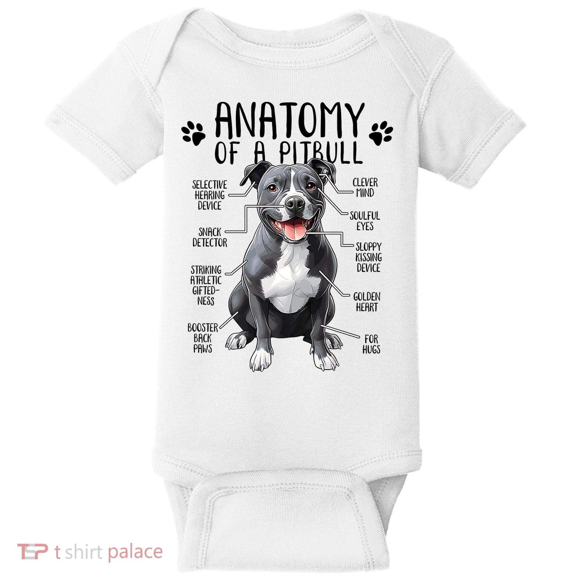 Funny Anatomy Pitbull Dog Cute Pittie Lover Pit Bull Owner Baby Bodysuit