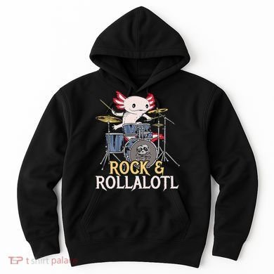 Funny Axolotl Playing Drums Rock Drummer Band Musician Hoodie