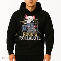 Funny Axolotl Playing Drums Rock Drummer Band Musician Hoodie thumb 2
