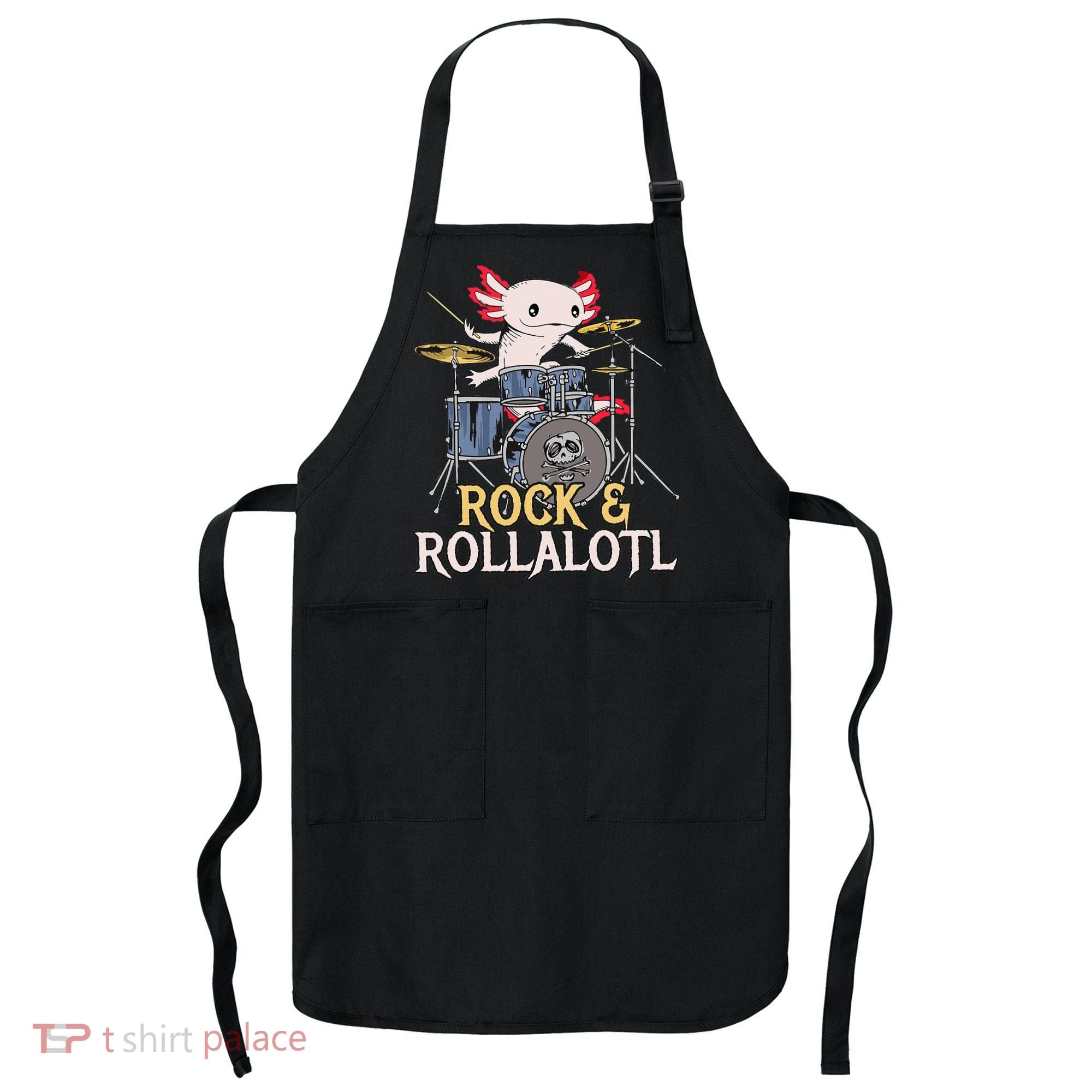 Funny Axolotl Playing Drums Rock Drummer Band Musician Apron