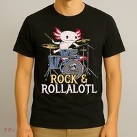 Funny Axolotl Playing Drums Rock Drummer Band Musician T-Shirt thumb 3