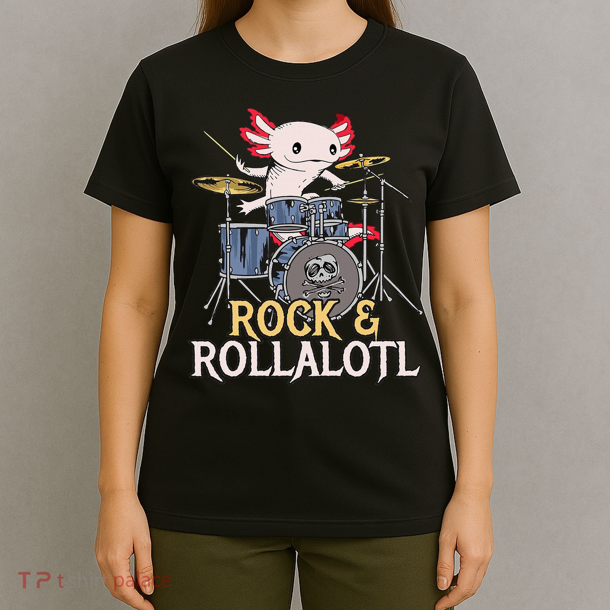 Funny Axolotl Playing Drums Rock Drummer Band Musician T-Shirt