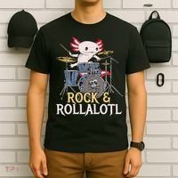 Funny Axolotl Playing Drums Rock Drummer Band Musician T-Shirt thumb 6