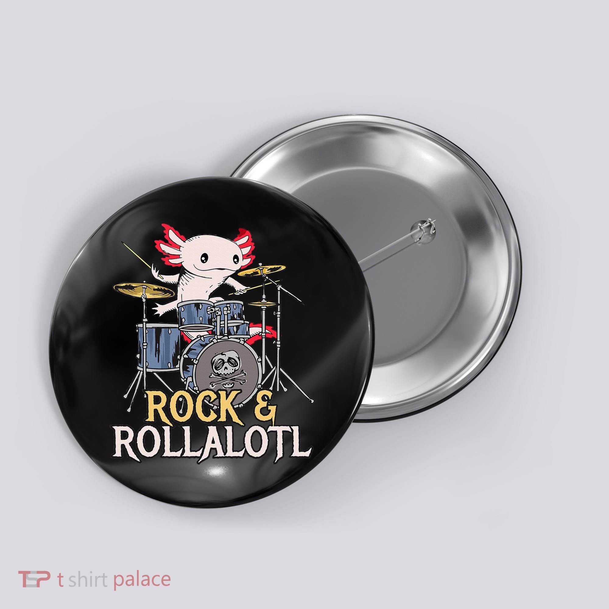 Funny Axolotl Playing Drums Rock Drummer Band Musician Button