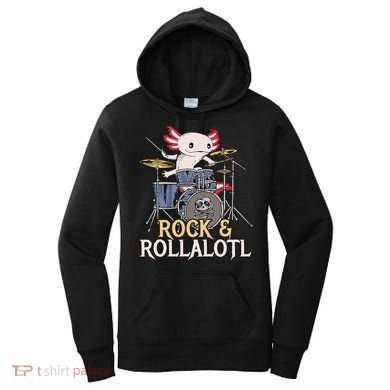 Funny Axolotl Playing Drums Rock Drummer Band Musician Women's Hoodie