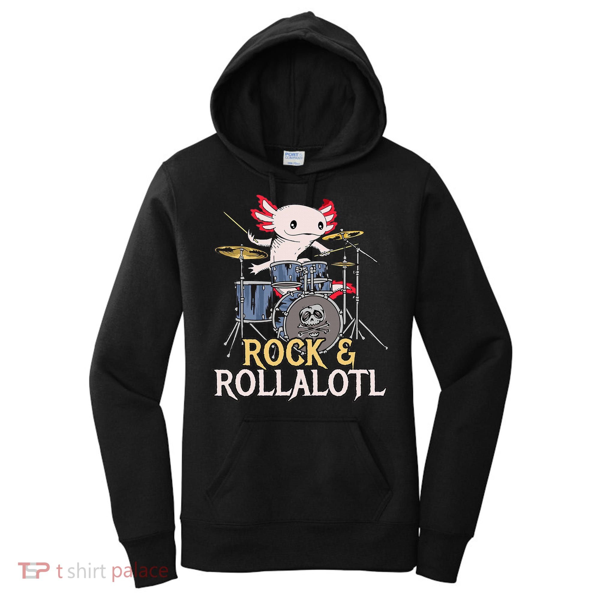 Funny Axolotl Playing Drums Rock Drummer Band Musician Women's Hoodie