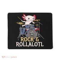 Funny Axolotl Playing Drums Rock Drummer Band Musician Mousepad thumb 0