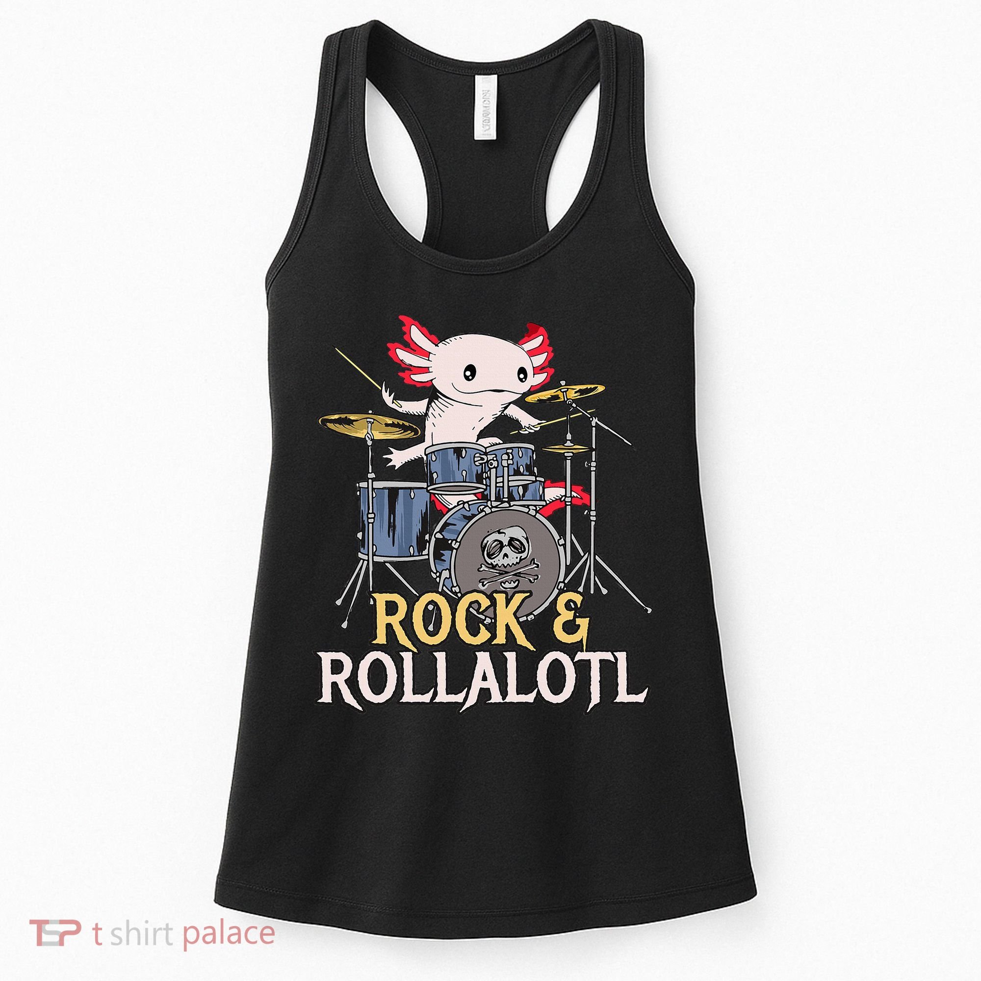 Funny Axolotl Playing Drums Rock Drummer Band Musician Women's Tank Top