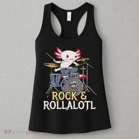 Funny Axolotl Playing Drums Rock Drummer Band Musician Women's Tank Top thumb 3