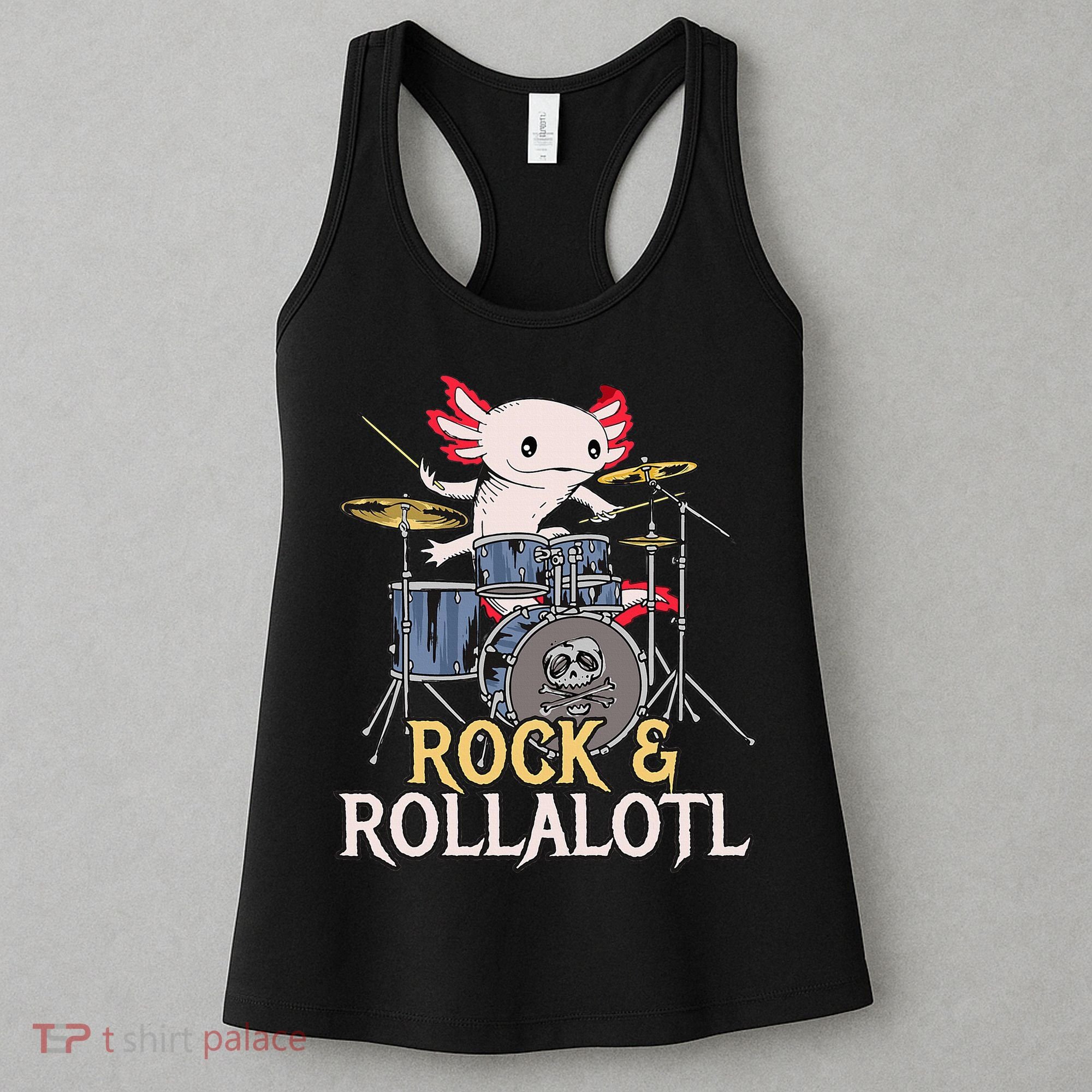 Funny Axolotl Playing Drums Rock Drummer Band Musician Women's Tank Top