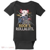 Funny Axolotl Playing Drums Rock Drummer Band Musician Baby Bodysuit thumb 0