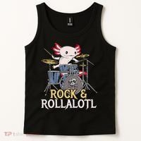 Funny Axolotl Playing Drums Rock Drummer Band Musician Tank Top thumb 2