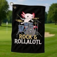 Funny Axolotl Playing Drums Rock Drummer Band Musician Golf Towel thumb 1