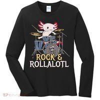 Funny Axolotl Playing Drums Rock Drummer Band Musician Women's Long Sleeve Shirt thumb 0