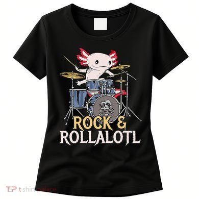 Funny Axolotl Playing Drums Rock Drummer Band Musician Women's T-Shirt