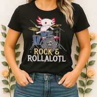 Funny Axolotl Playing Drums Rock Drummer Band Musician Women's T-Shirt thumb 2