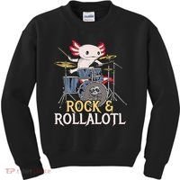 Funny Axolotl Playing Drums Rock Drummer Band Musician Kids Sweatshirt thumb 0