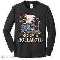 Funny Axolotl Playing Drums Rock Drummer Band Musician Kids Long Sleeve Shirt thumb 0
