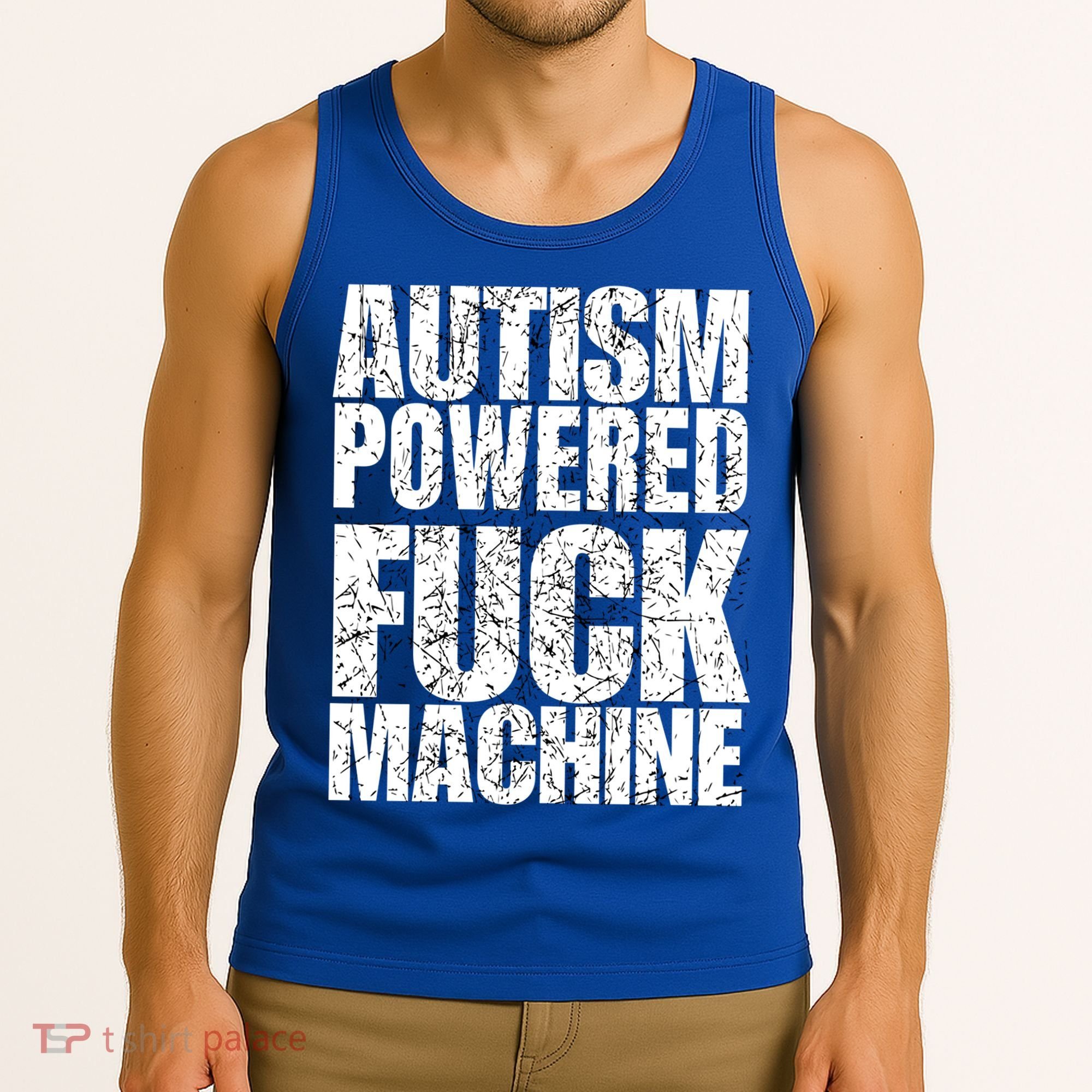 Funny Autism Powered Fck Machine Autism Quote RizzEm Gift Tank Top