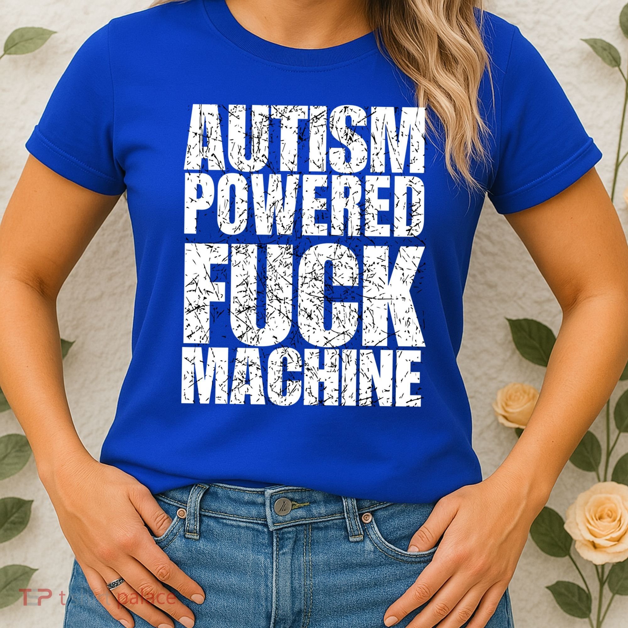 Funny Autism Powered Fck Machine Autism Quote RizzEm Gift Women's T-Shirt