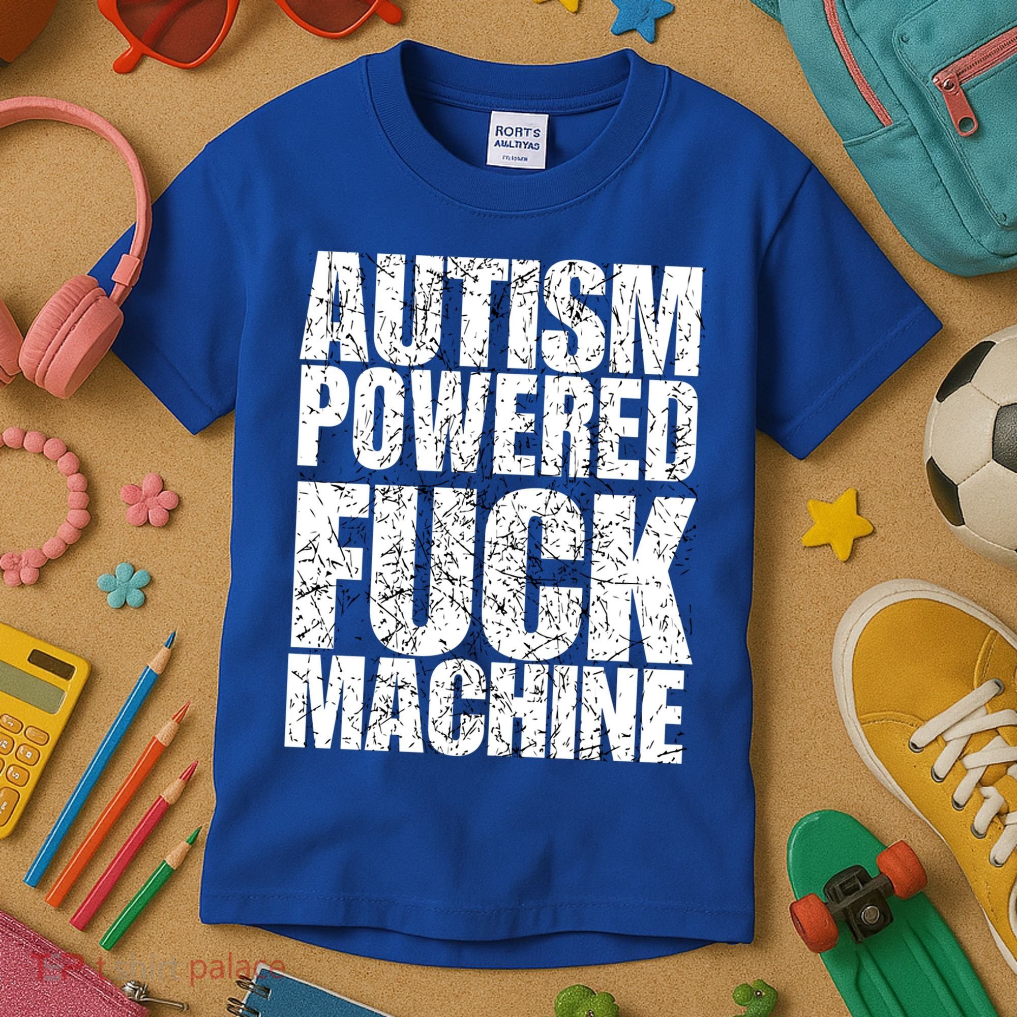 Funny Autism Powered Fck Machine Autism Quote RizzEm Gift Kids T-Shirt