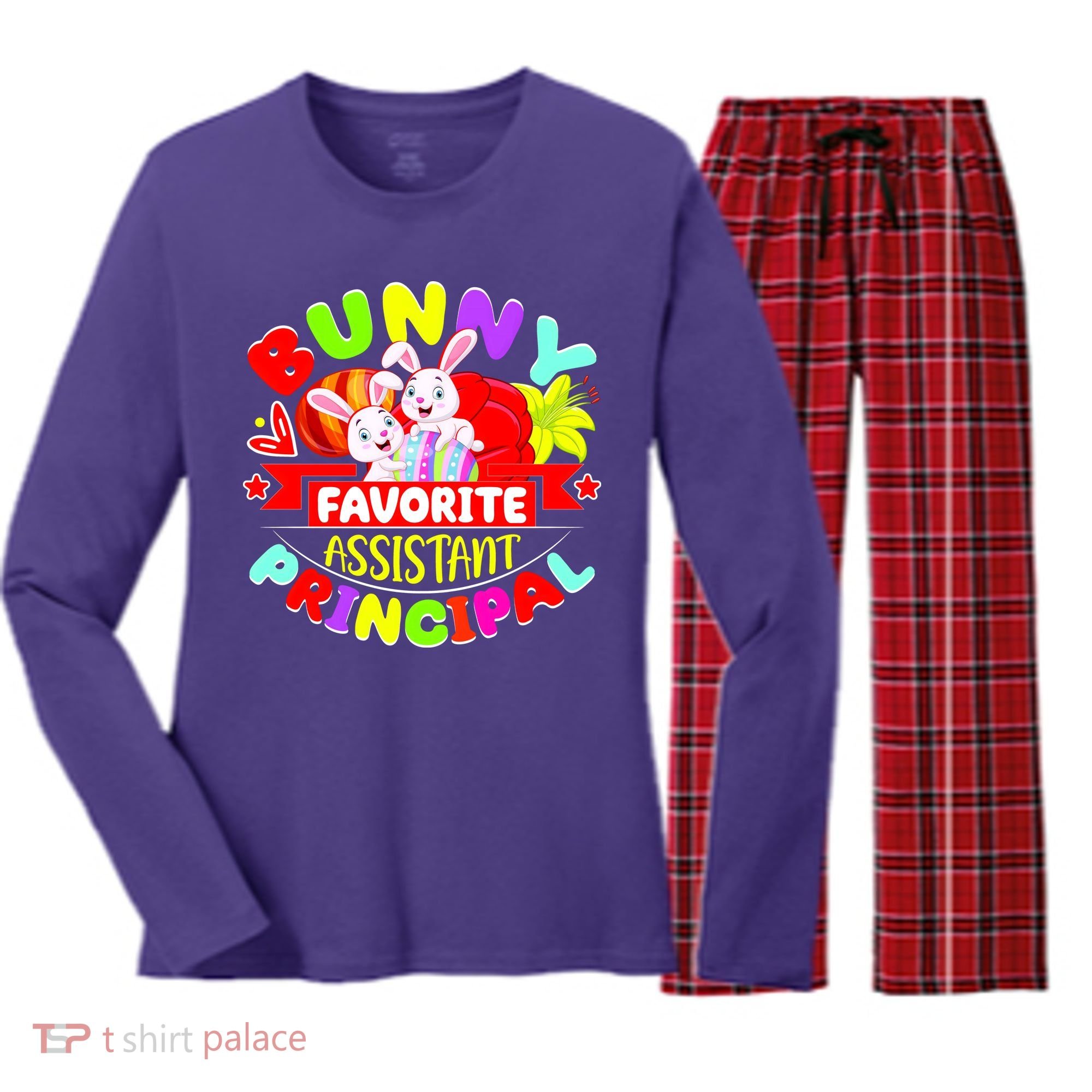 Favorite Assistant Principal Easter Bunny Women's Long Sleeve Flannel Pajama Set 