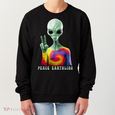 Funny Alien Peace Sign Tie Dye Peace Earthling Women's Sweatshirt