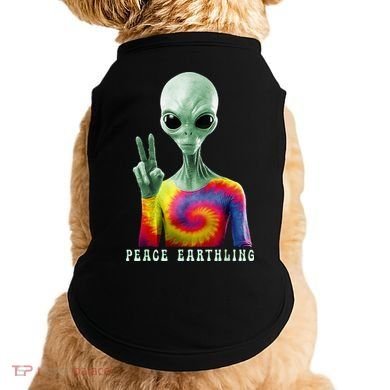 Funny Alien Peace Sign Tie Dye Peace Earthling Doggie Tank