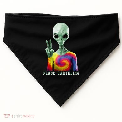 Funny Alien Peace Sign Tie Dye Peace Earthling USA-Made Doggie Bandana
