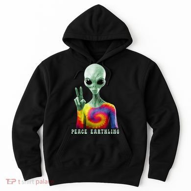 Funny Alien Peace Sign Tie Dye Peace Earthling Hoodie