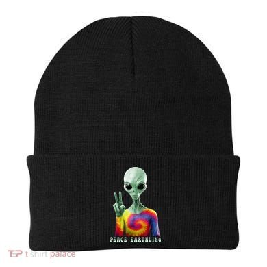 Funny Alien Peace Sign Tie Dye Peace Earthling Beanie