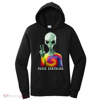 Funny Alien Peace Sign Tie Dye Peace Earthling Women's Hoodie
