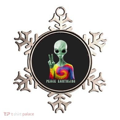 Funny Alien Peace Sign Tie Dye Peace Earthling Ornament