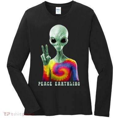Funny Alien Peace Sign Tie Dye Peace Earthling Women's Long Sleeve Shirt