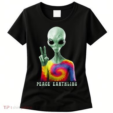 Funny Alien Peace Sign Tie Dye Peace Earthling Women's T-Shirt