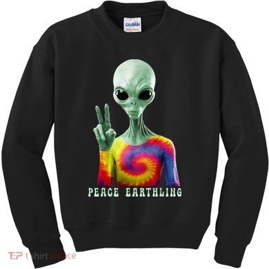 Funny Alien Peace Sign Tie Dye Peace Earthling Kids Sweatshirt